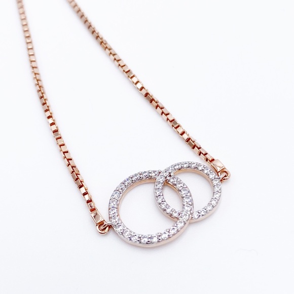 Rose Gold Tone Over Sterling Silver Cubic Zirconia Dainty Bracelet - Picture 4 of 6